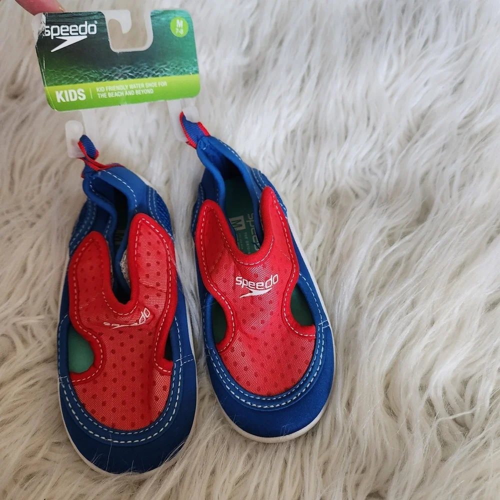 Speedo Hybrid Water Shoes Boys‎ Swim Shoes Blue & Red Sz M 7/8 Kids NWT